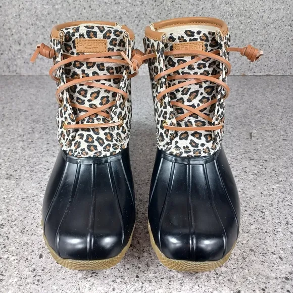 Sperry Leopard Saltwater Animal Print Duck Boots Waterproof Shoes
