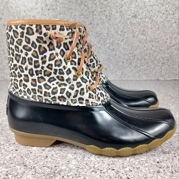 Sperry Leopard Saltwater Animal Print Duck Boots Waterproof Shoes