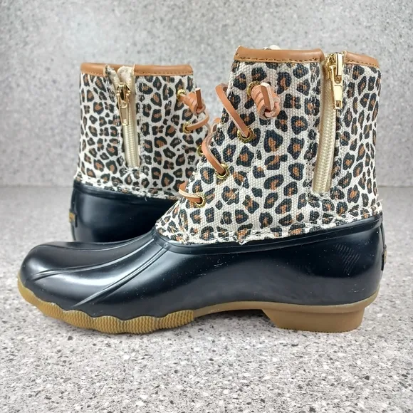Sperry Leopard Saltwater Animal Print Duck Boots Waterproof Shoes