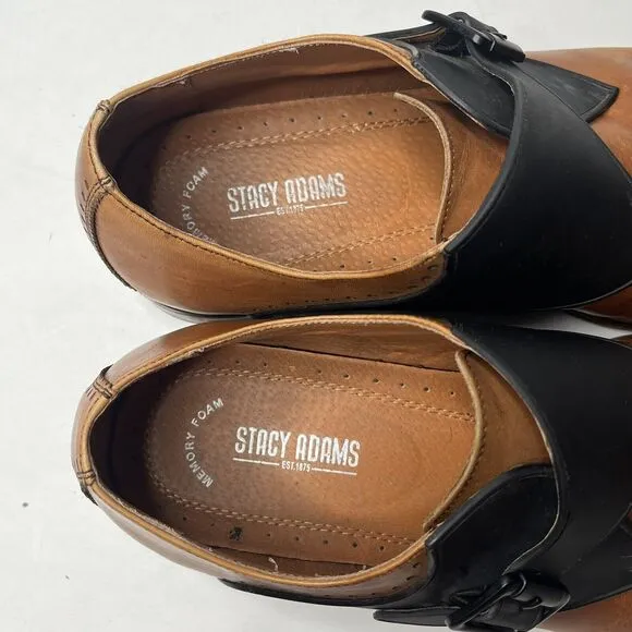 Stacy Adams Monk Strap Brown Black  Memory Foam Leather Dress Shoes Mens Sz13 W
