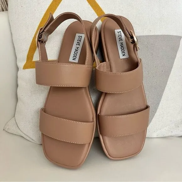 Steve Madden Ethos Leather Sandal Women's Shoes Tan US 7 NEW