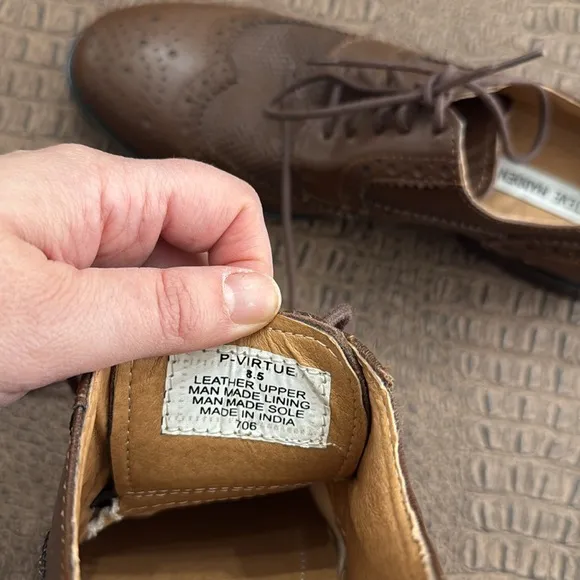 Steve Madden Men’s Brown Leather Wingtip Oxford Shoes Size 8.5