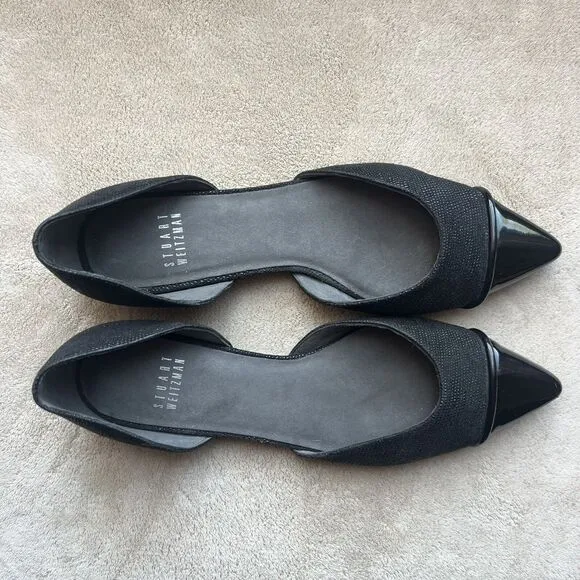Stuart Weitzman Black Patent Leather Pointed Cap Toe D'Orsay Flat Shoes Women 6