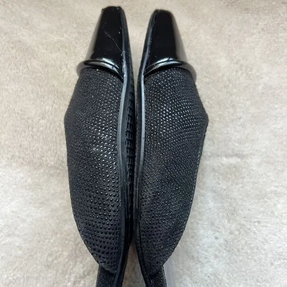 Stuart Weitzman Black Patent Leather Pointed Cap Toe D'Orsay Flat Shoes Women 6