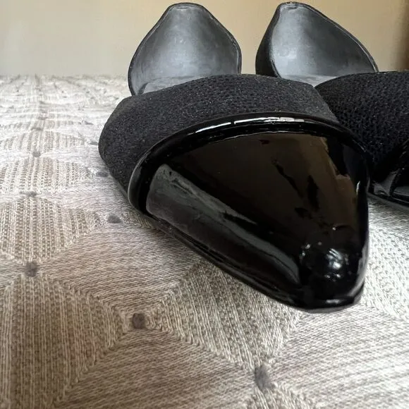 Stuart Weitzman Black Patent Leather Pointed Cap Toe D'Orsay Flat Shoes Women 6
