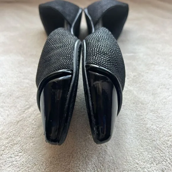 Stuart Weitzman Black Patent Leather Pointed Cap Toe D'Orsay Flat Shoes Women 6