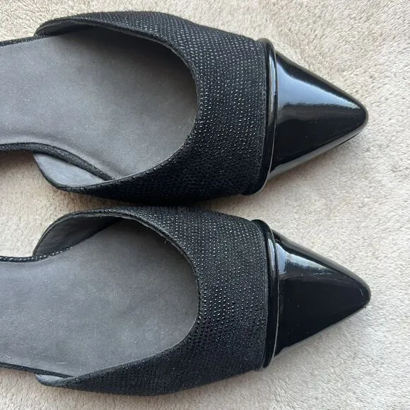 Stuart Weitzman Black Patent Leather Pointed Cap Toe D'Orsay Flat Shoes Women 6