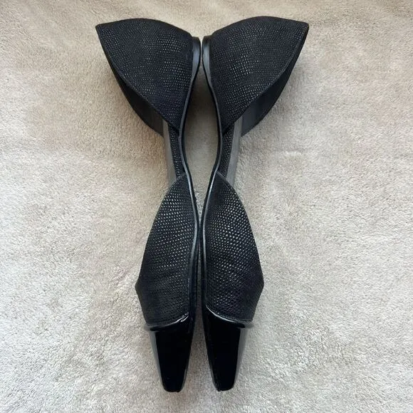 Stuart Weitzman Black Patent Leather Pointed Cap Toe D'Orsay Flat Shoes Women 6