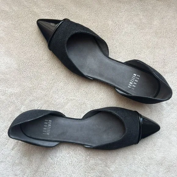 Stuart Weitzman Black Patent Leather Pointed Cap Toe D'Orsay Flat Shoes Women 6