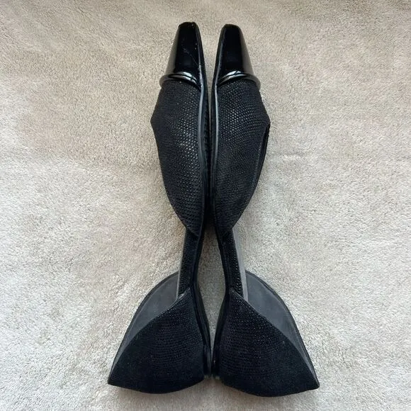 Stuart Weitzman Black Patent Leather Pointed Cap Toe D'Orsay Flat Shoes Women 6