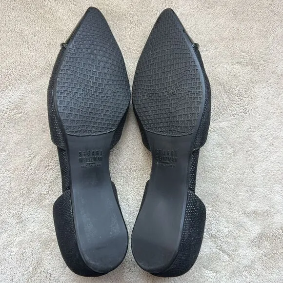 Stuart Weitzman Black Patent Leather Pointed Cap Toe D'Orsay Flat Shoes Women 6