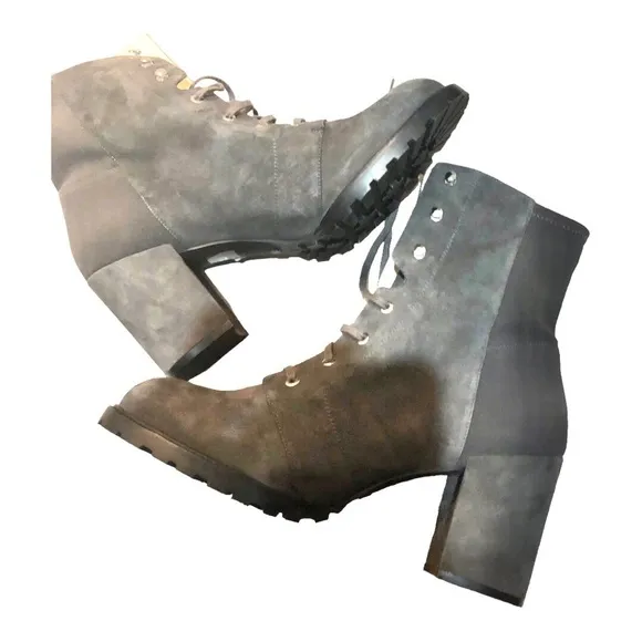 Stuart Weitzman Savannah Grey Suede Leather laceup granny ankle boots size 12/13