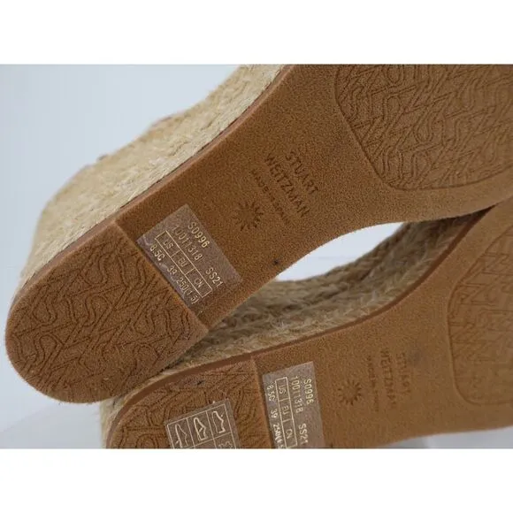Stuart Weitzman Women Brown Nudist Wedge Espadrille Sandal Shoes Size 8.5 C Wide