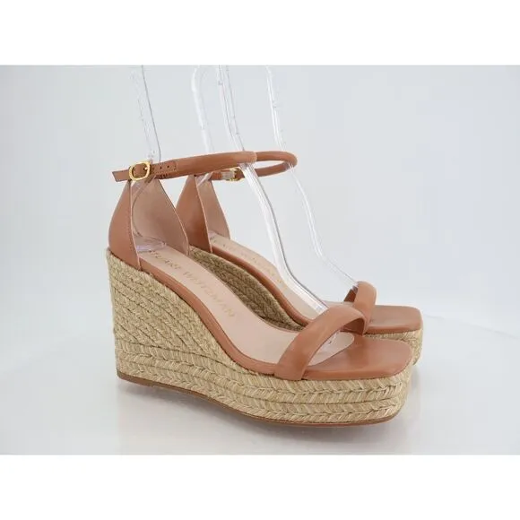 Stuart Weitzman Women Brown Nudist Wedge Espadrille Sandal Shoes Size 8.5 C Wide