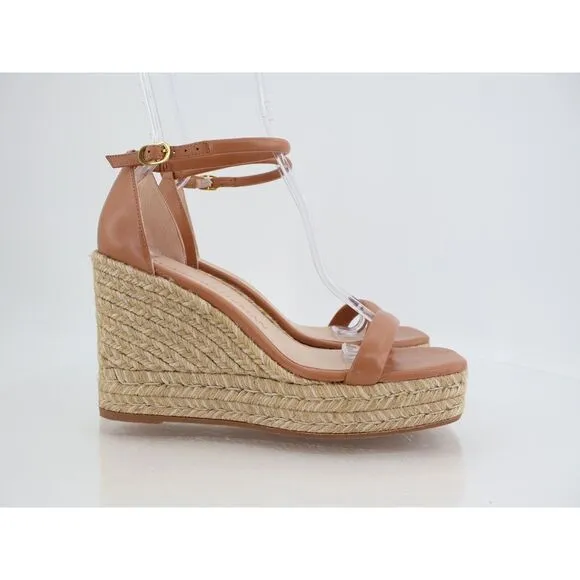Stuart Weitzman Women Brown Nudist Wedge Espadrille Sandal Shoes Size 8.5 C Wide
