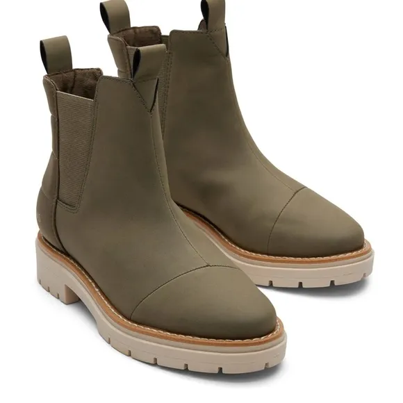 TOMS‎ 10018627 Women's Skylar Olive Synthetic Nubuck Chelsea Lug Boots Shoes