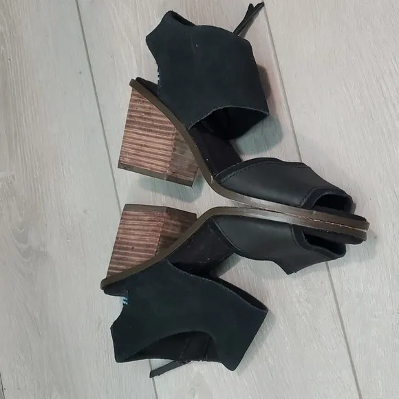 Toms Women Majorca Block Ankle Leather Heels Boots shoes sz 6.5