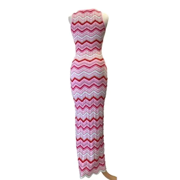 Torn by Ronny Kobo Chevron Knit Pink Maxi Dress