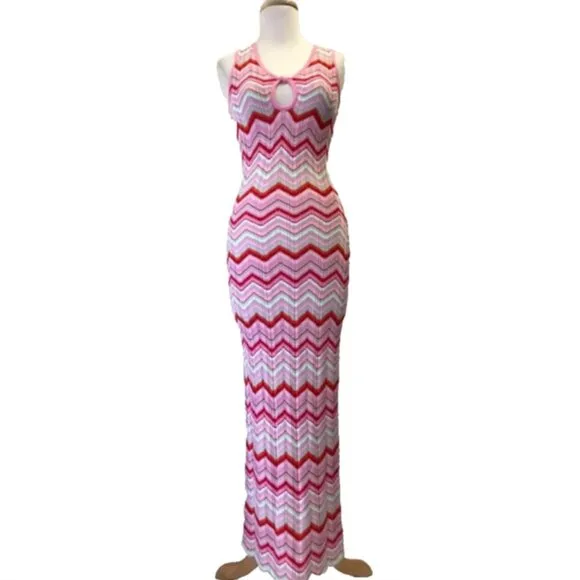 Torn by Ronny Kobo Chevron Knit Pink Maxi Dress