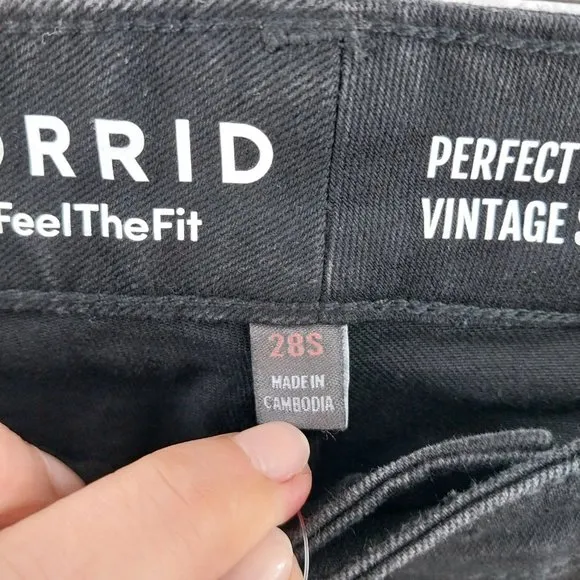 Torrid Jeans Womens 28 S Short Black Perfect Wide Leg Vintage Stretch Waist 53
