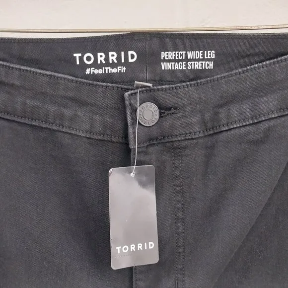 Torrid Jeans Womens 28 S Short Black Perfect Wide Leg Vintage Stretch Waist 53
