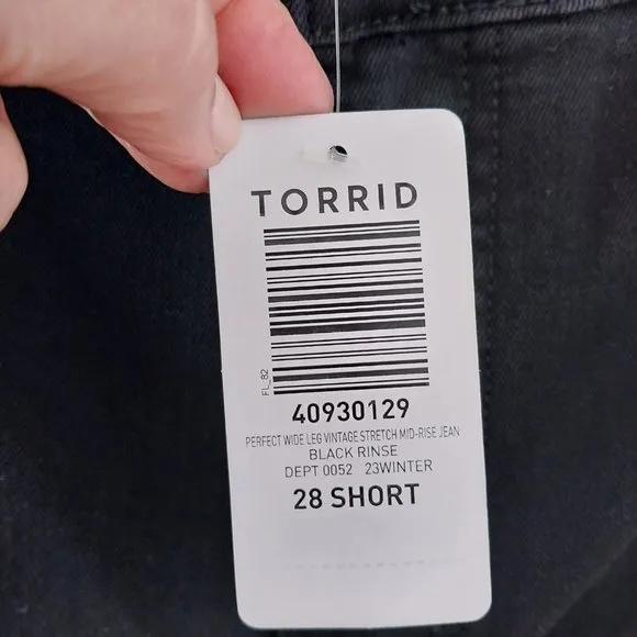 Torrid Jeans Womens 28 S Short Black Perfect Wide Leg Vintage Stretch Waist 53