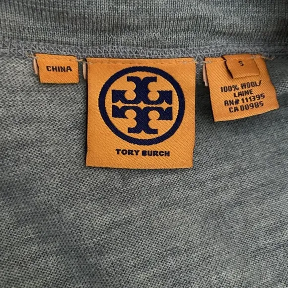 Tory Burch Gold Logo Button Gray Cardigan Sweater Small