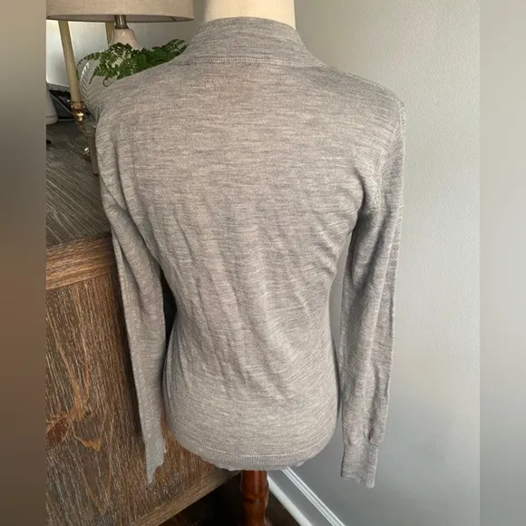 Tory Burch Gold Logo Button Gray Cardigan Sweater Small
