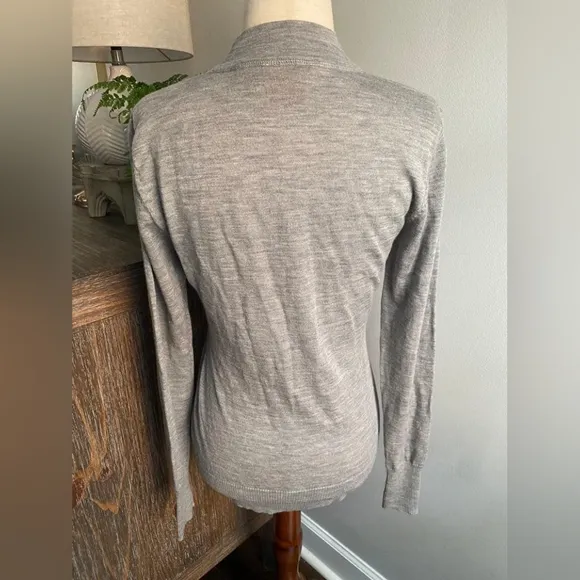 Tory Burch Gold Logo Button Gray Cardigan Sweater Small