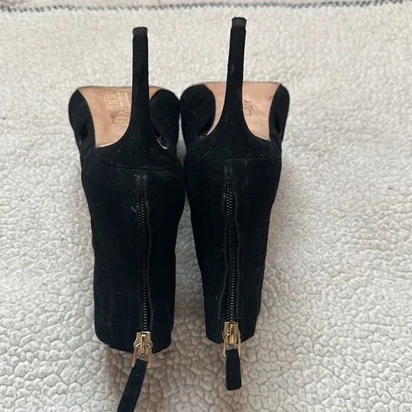 TORY BURCH Leyla Cut Out Geometric Bootie Royal Black Suede Stiletto Heels 7
