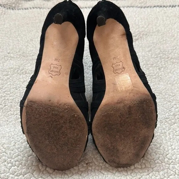 TORY BURCH Leyla Cut Out Geometric Bootie Royal Black Suede Stiletto Heels 7
