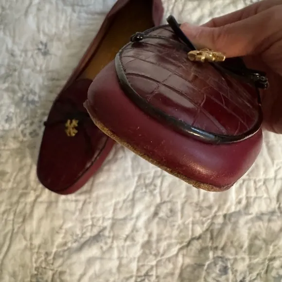 Tory Burch Red Flats with Elegant Gold Details