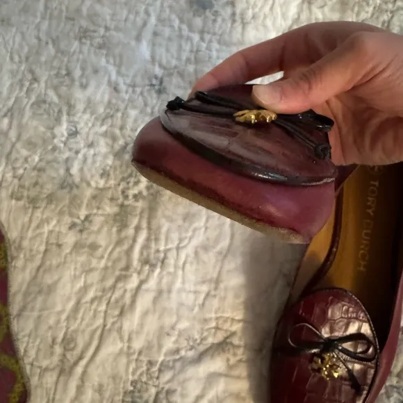 Tory Burch Red Flats with Elegant Gold Details