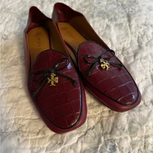Tory Burch Red Flats with Elegant Gold Details