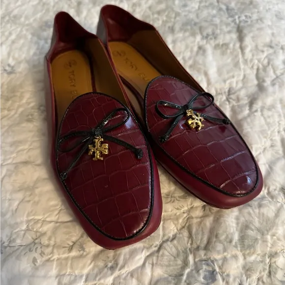 Tory Burch Red Flats with Elegant Gold Details