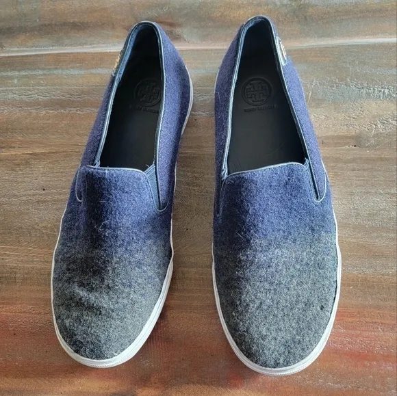 TORY BURCH Stardust Blue Green Umbre Wool Slip On Sneaker Shoes Sz 9