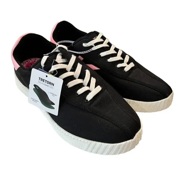 Tretorn Easy Nylite Men’s Shoes Lace Up Sneakers Black Pink Ribbon Size 11 M NEW