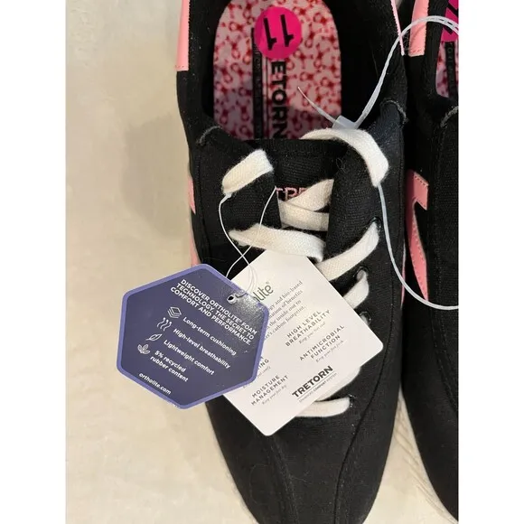 Tretorn Easy Nylite Men’s Shoes Lace Up Sneakers Black Pink Ribbon Size 11 M NEW