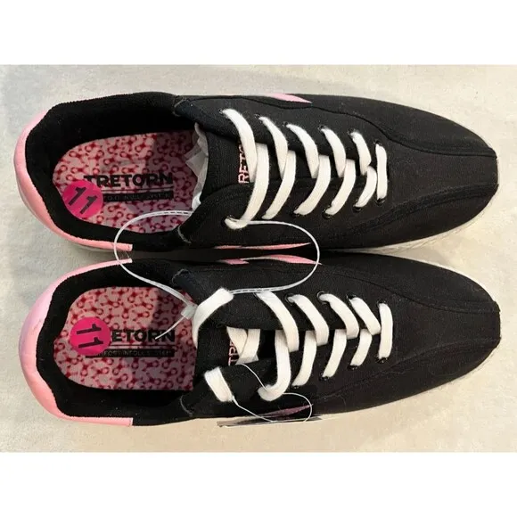 Tretorn Easy Nylite Men’s Shoes Lace Up Sneakers Black Pink Ribbon Size 11 M NEW