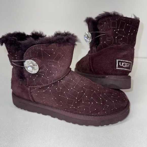 UGG Australia Womens Mini Bailey Button Bling Constellation Boot Purple US 7