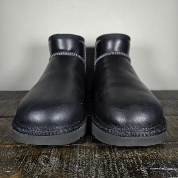 UGG Classic Ultra Mini LTHR Regen Womens Size 8 Slip On Shoes Boots Lined Black