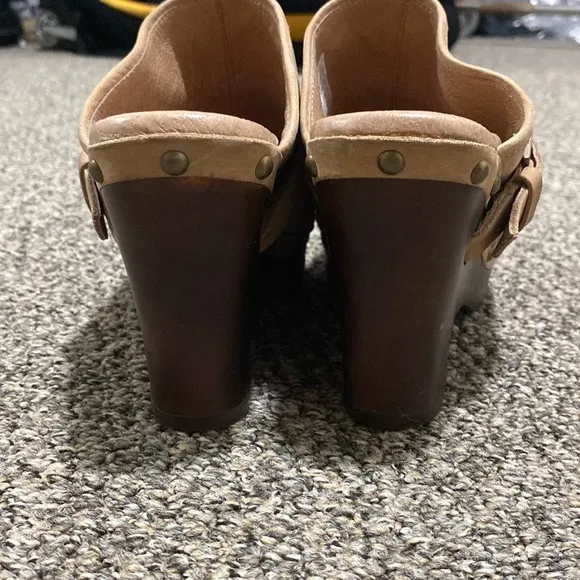 Ugg Clogs Sz 6 Leather Boho Natalee Studded Wedge Light Brown 1001315 Tan Wood