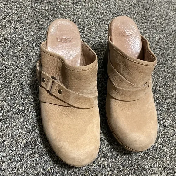 Ugg Clogs Sz 6 Leather Boho Natalee Studded Wedge Light Brown 1001315 Tan Wood