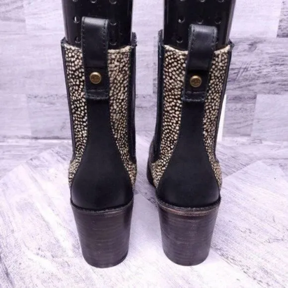 UGG Camden Exotic Calf Hair Pull on Ankle Boot Black Cream Women's sz 5.5 NEW