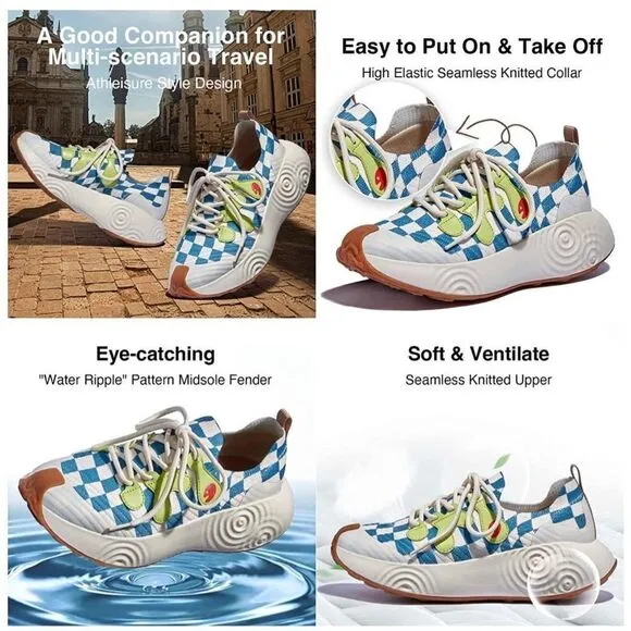 UIN Women's Walking Shoes Casual Travel Sneaker (Brava checkerboard Flow)