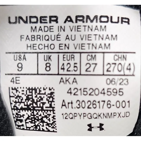 Under Armour Charged Assert 10 Black Men's Running Shoes Size 9 4E