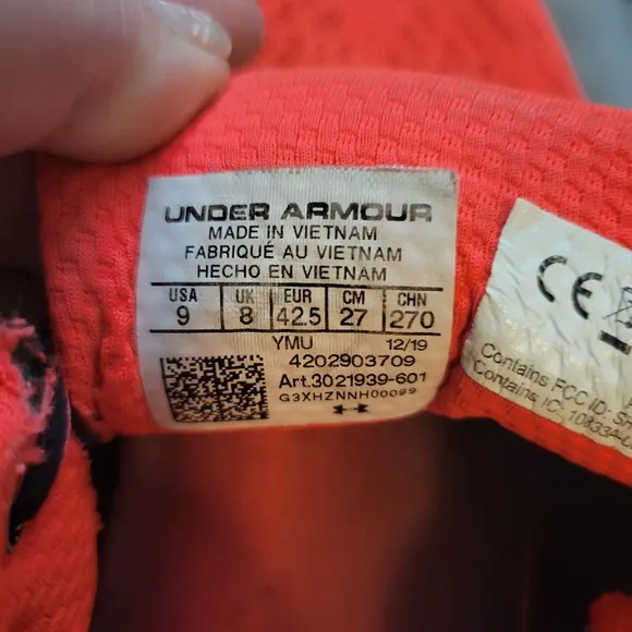 Under Armour Men's Machina Orange Running Shoes Size 9