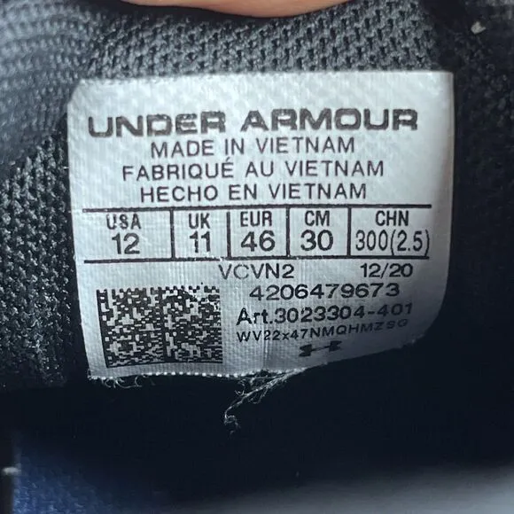 Under Armour Mens Size 12 Charged Pursuit 2 Blue Running Shoes Sneakers Lace Up