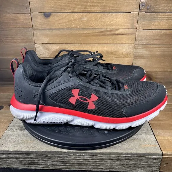 Under Armour Mens Size 13 Red Black Charged Assert Running Lace Up Shoes