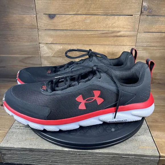 Under Armour Mens Size 13 Red Black Charged Assert Running Lace Up Shoes
